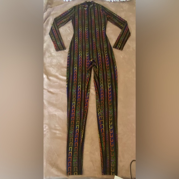 KimCine Curve NWOT Women Sheer Colorful Long Sleeves SizeSmall Back-Zip Jumpsuit - Picture 3 of 15